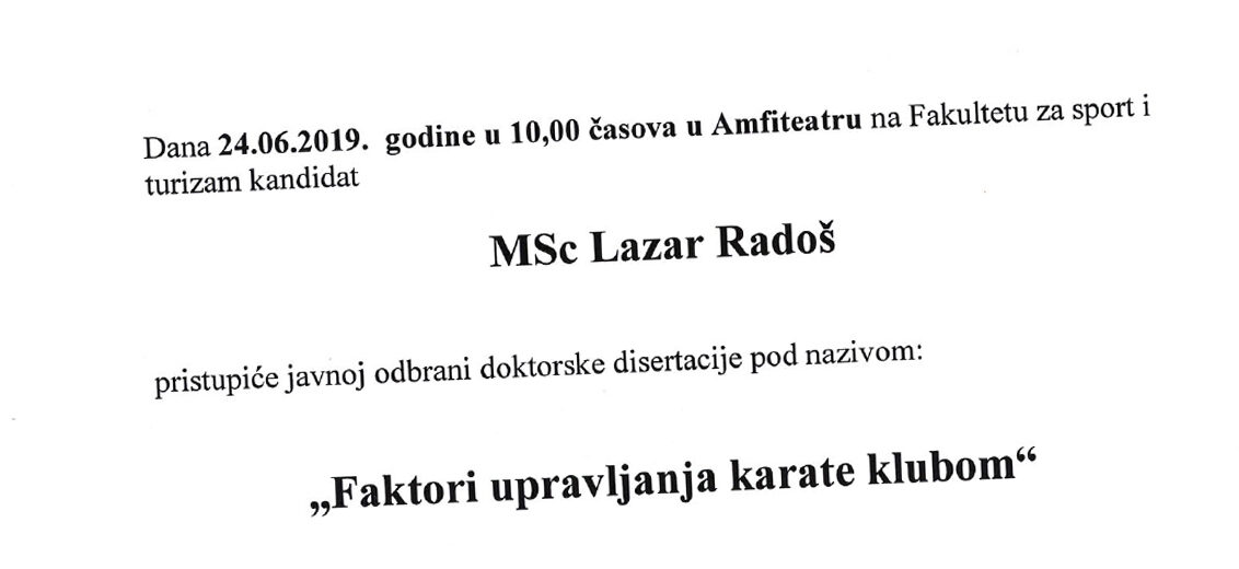 Javna odbrana doktorske disertacije kandidata MSc Lazara Radoša
